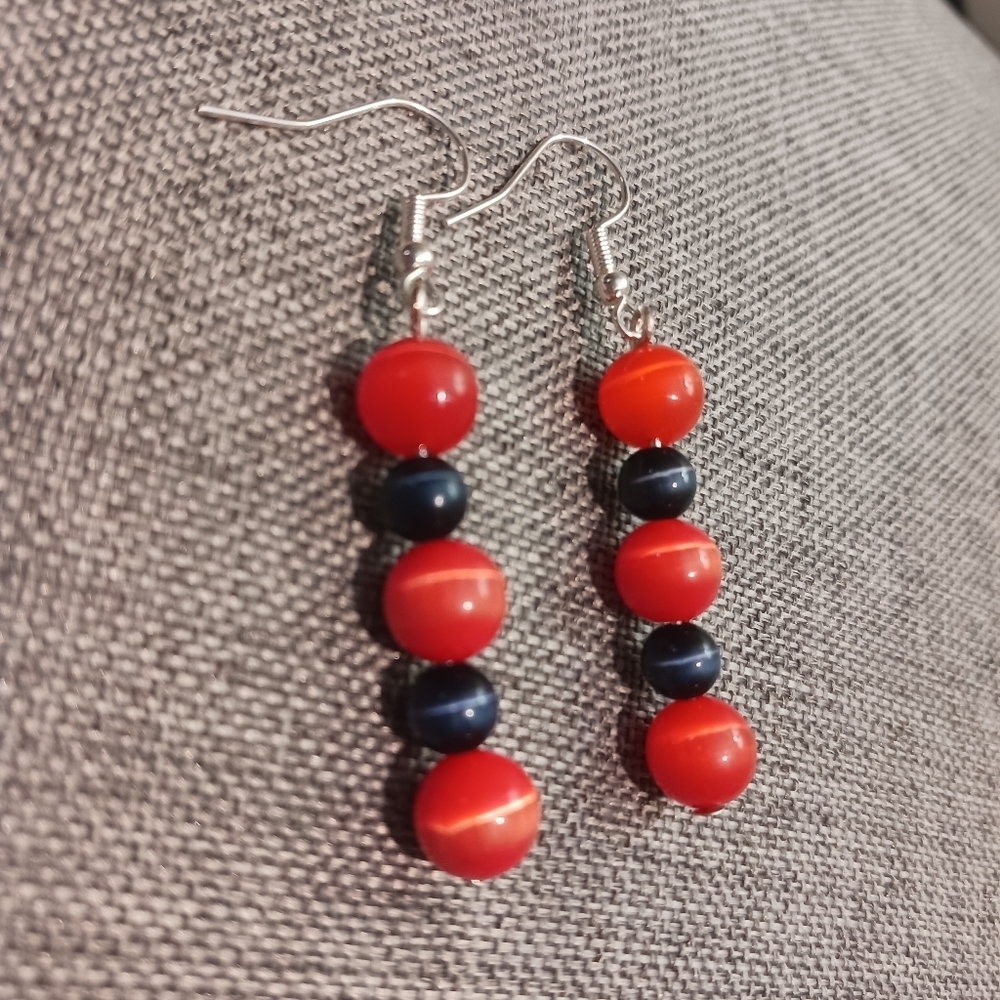 Orange and Dark Blue Earrings Cat's Eye Glass Beads Retro Y2K - New Item (2")